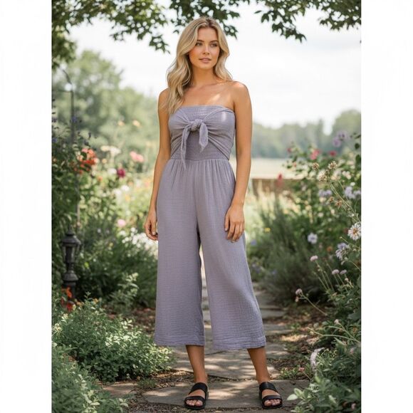 Grade & Gather Light Purple Tie Front Jumpsuit Small - Picture 1 of 7